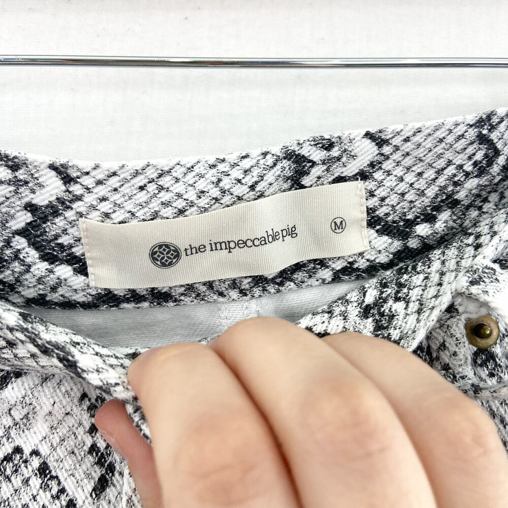 The Impeccable Pig Women's Snake Print Denim Skirt sz Medium Neutral Black White - Picture 3 of 7